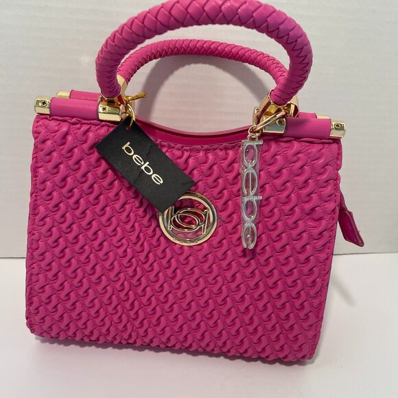 bebe Erika Mini Shopper Fuchsia Pink Satchel Top Handle Gold Bag NWT - Picture 13 of 13